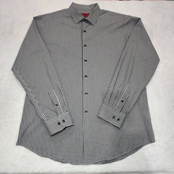 Alfani Performance Men's Gray/White Fitted Long Sleeve Plaid Shirt Size large 16 - Picture 1 of 12